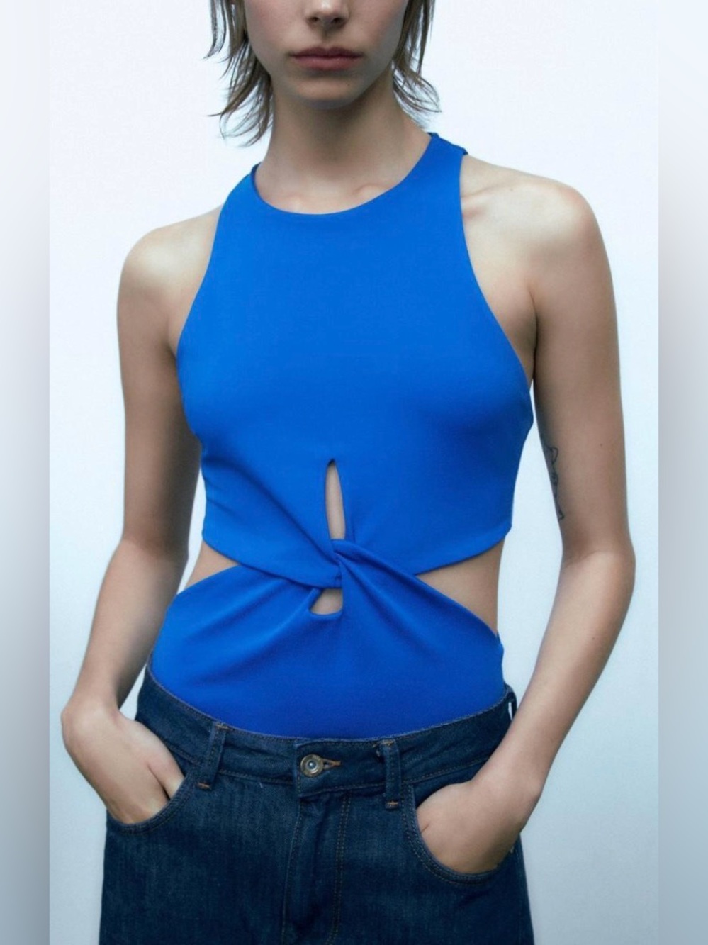 Zara Bright Blue Cut Out Bodysuit